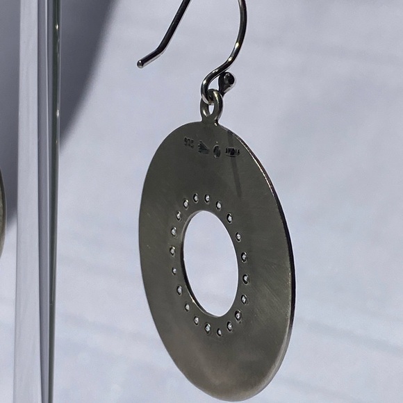 Silpada Sterling Silver CZ Circle Textured Dangle Earrings - Picture 7 of 12